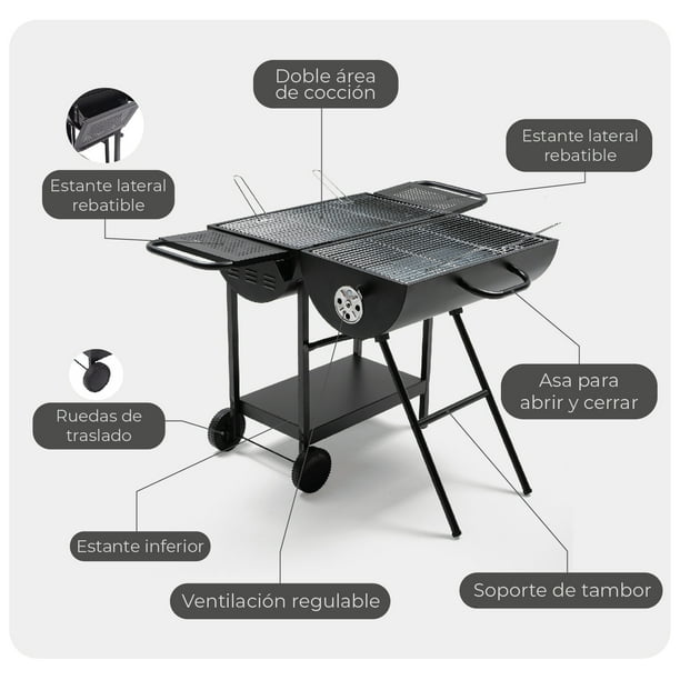 PARILLA DOBLE CARBÓN REPISAS LATERALES TAPA